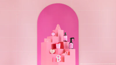 Barbie x Lush Collaboration features an 11-piece Barbie themed collection that includes pre- and post-shower products such as bath bombs, bubble bars, body balm, jelly masks, and soaps; courtesy of Lush Cosmetics.