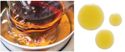 KAFFOIL® is available in a standard dark brown coffee-aromatic carrier oil and in a semi-refined version, KAFFOIL-R® (at right), which has a reduced aroma and a translucent golden color, similar to argan oil.