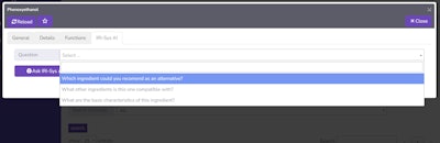 An AI tool within the database can assist with ingredient alternatives.