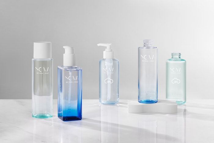 While conventional cosmetic bottles produced by blow and blow processes feature weight-volume ratios of 1.0/3.0, the new 200 ml Nova bottle, with a brimful volume of 215 ml and weight of 140 g, reportedly boasts a weight-volume ratio 0.65 without losing the durability or safety of the Dorado model.