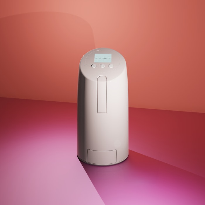 The BoldHue device can dispense 'a week’s worth of your perfect match in minutes' while minimizing overall cost and packaging/product waste.