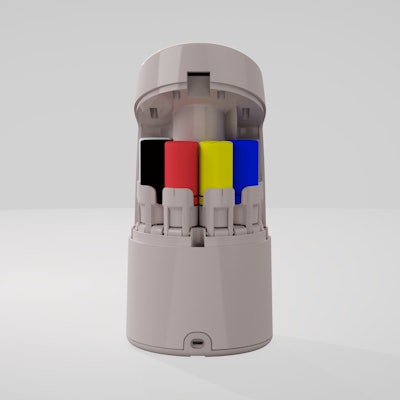 By personalizing foundation, BoldHue seeks to boost skin color inclusivity. 'No more scouring foundations in Sephora and settling for a subpar duplicate,' an official announcement boasts. Pictured are the color cartridges that allow the device to dispense precise foundation shades.