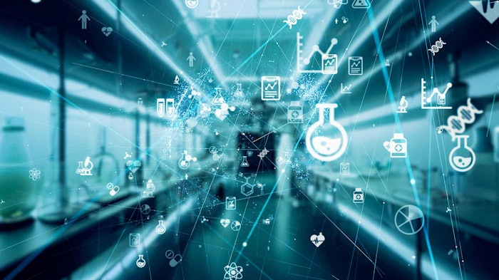 digital tools concept in chemistry lab digital imagery over lab photo background