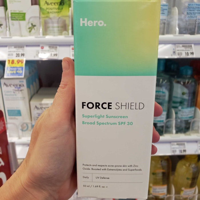 Hero Force Shield SPF 30 acne skin front of pack