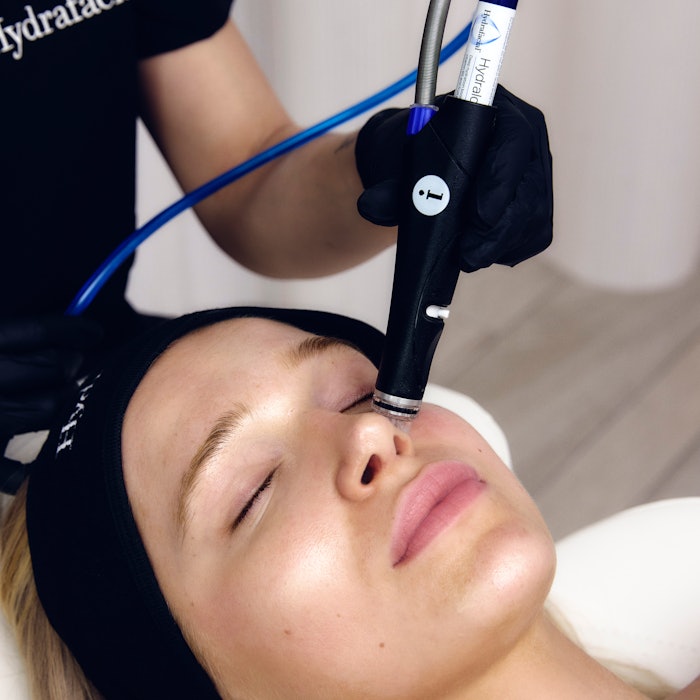 The Hydrafacial formulation is delivered topically via the brand's magic wand system by skin health professionals to ensure optimal infusion of the formulation into the skin.