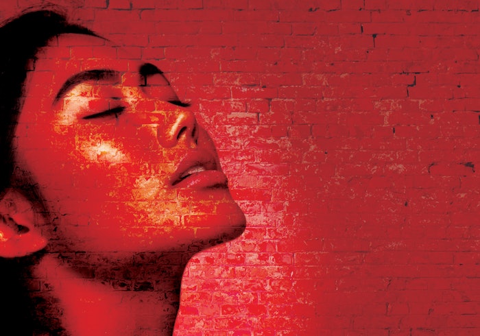 Woman's face on a brick wall
