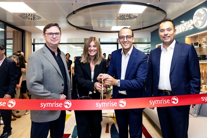 L to R: Timothy Kenny, President Cosmetic Ingredients, Montserrat Delor, Sales Director Spain & Portugal, Karim LISI, Vice President Sales Fragrances & Oral Care, Southern Europe, Ricardo Omori, Global President Fragrance Division, all Symrise.