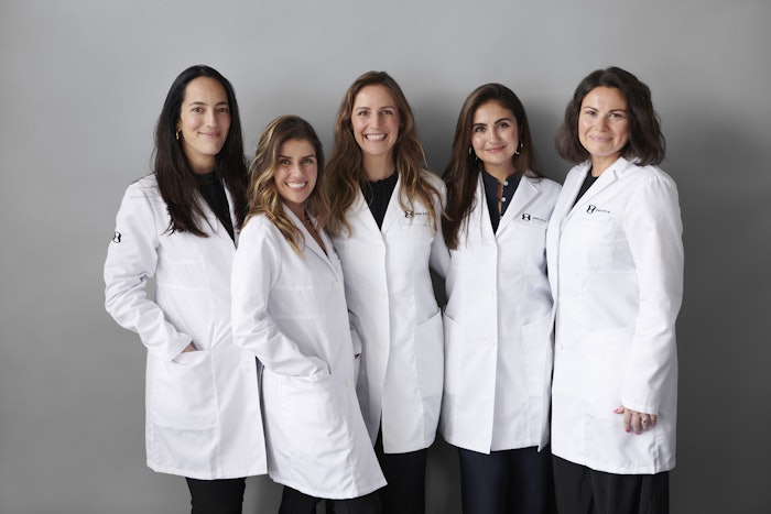 OneSkin cofounders (from left to right): Juliana Carvalho, Ph.D., Carolina Reis de Oliveira, Ph.D., Alessandra Zonari, Ph.D., Mariana Boroni, Ph.D. and the director of products, Lear Brace, Ph.D.