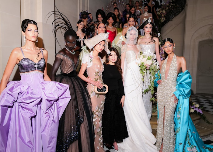 Models with fashion designer Sohee Park at Paris Haute Couture Week