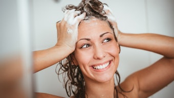 Woman Washing Hair In Shower Foamy Smiling Adobe Stock 192745176