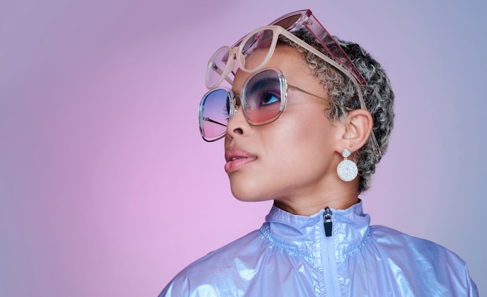 B Eautiful Black Woman Trendy Fashion Shiny Pink Multi Sunglasses Adobe Stock 536043815