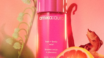 amika:aura hair + body mist includes fragrance notes of pink grapefruit, apricot, lily of the valley and vanilla.