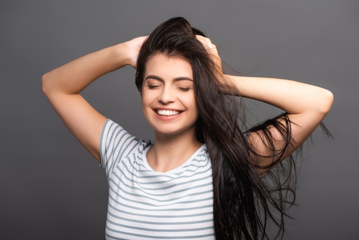 Brunette With Beautiful Hair Smiling Happy Adobe Stock 377134245