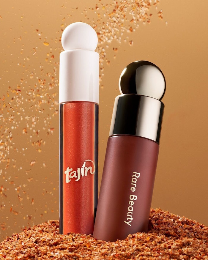 Launching on August 21, 2025, the Rare Beauty x Tajín Cheek & Lip Set includes two full-sized products in Tajín-inspired shades blending spice and vibrancy.