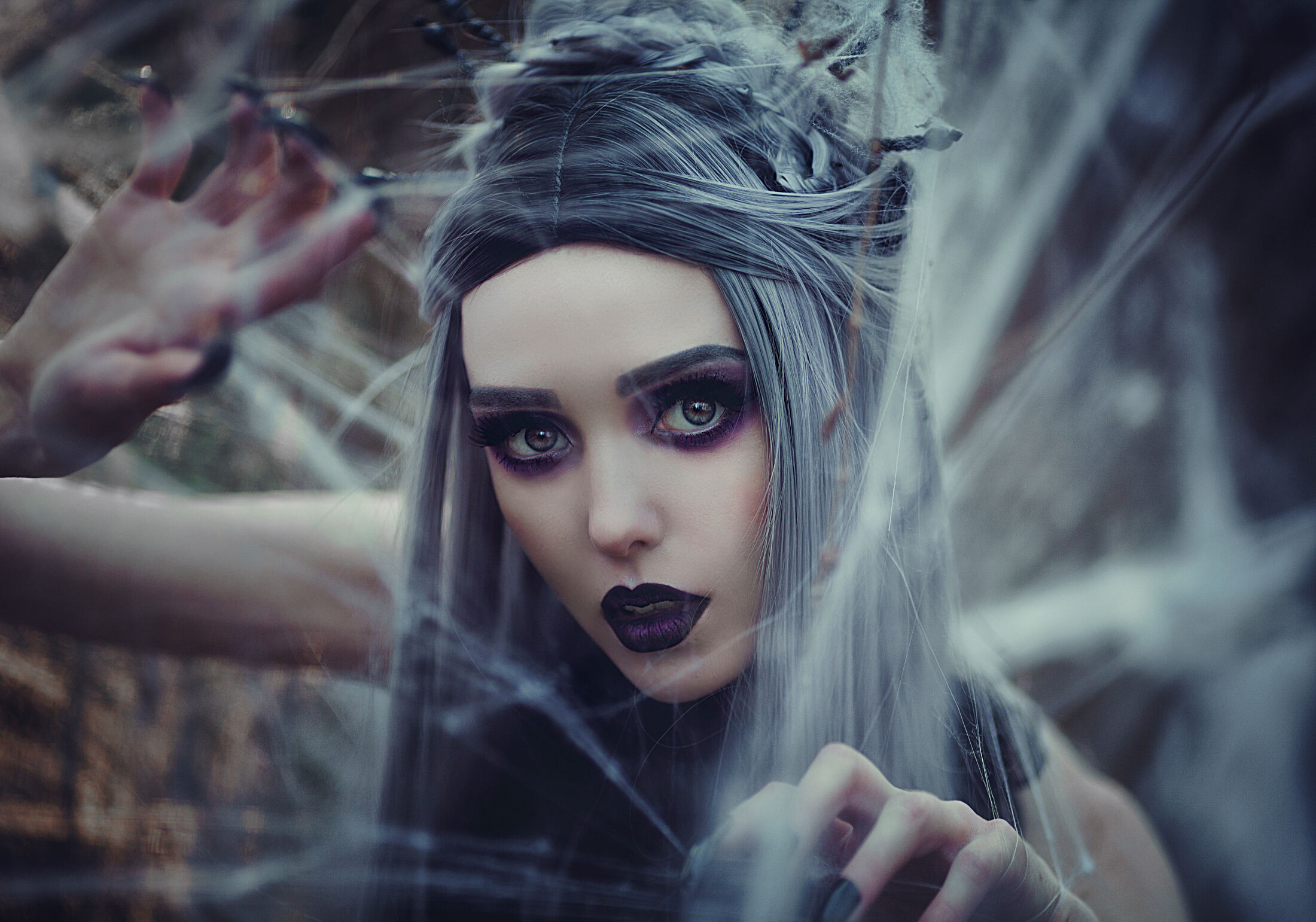 Goth Woman In Spider Web Creepy Halloween Concept Adobe Stock 201029454