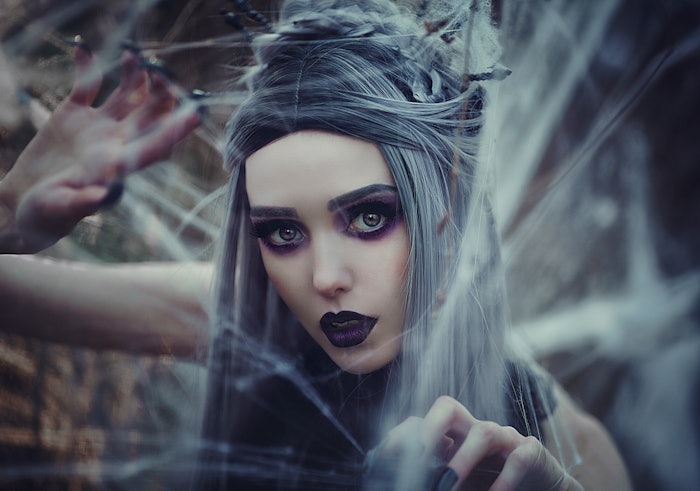 Goth Woman In Spider Web Creepy Halloween Concept Adobe Stock 201029454
