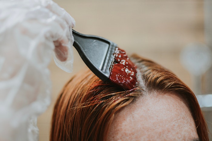 Woman Gloved Using Hair Dye Brush Application Adobe Stock 962394827