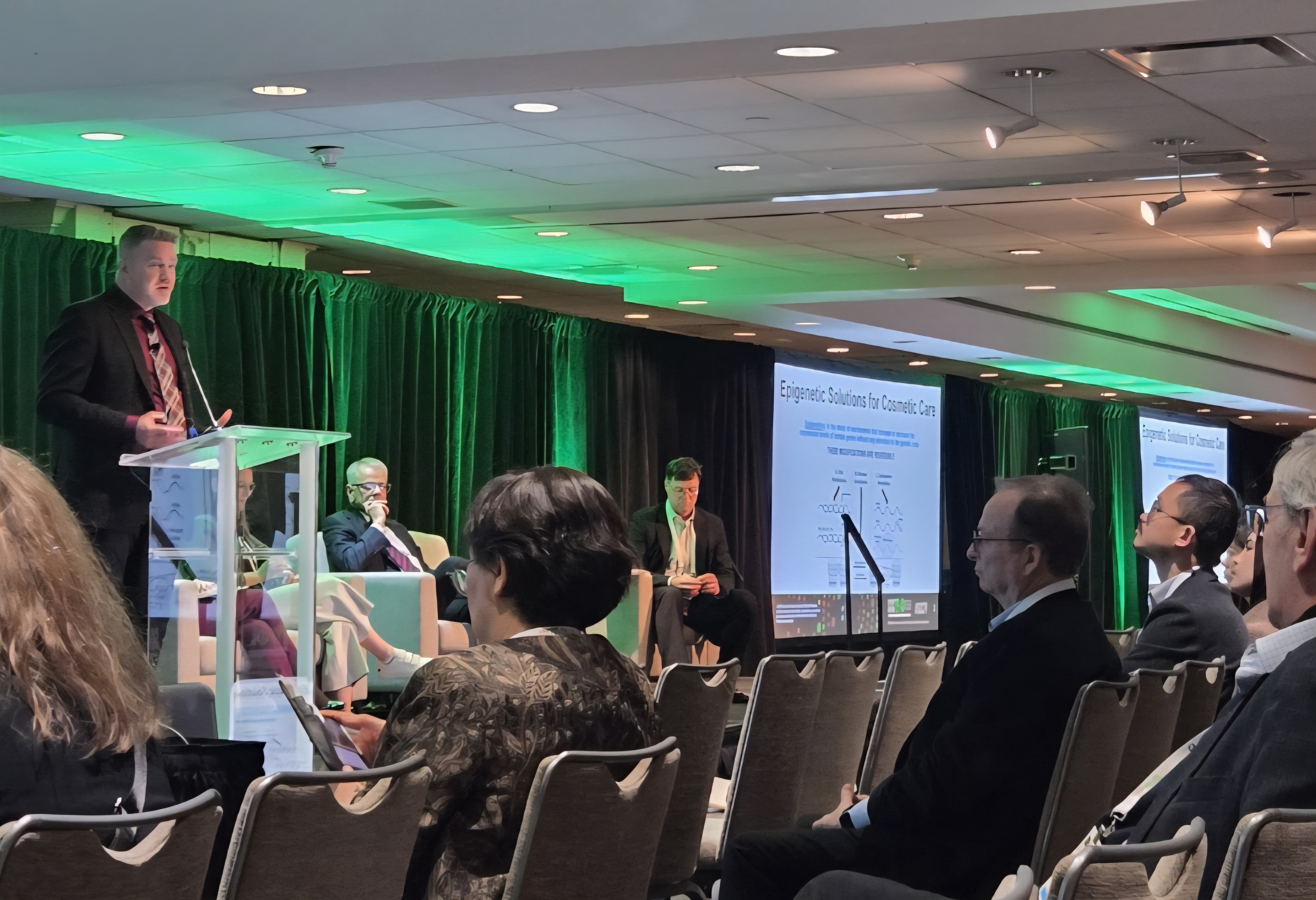 Epigenetics and biomimetics were two buzz words at this year's meeting. Here, Paul Lawrence, Ph.D., of Biocogent, presented on epigenetics and miRNA to bolster or intercept skin cell 'text messages.'