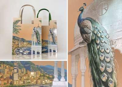 Made from 205 gsm Fedrigoni Freelife Cento paper (100% recycled fibers), the Skyline Edition Shopping Bag combines offset printing with water-based inks and layered matt, metallic and pearlescent finishes.