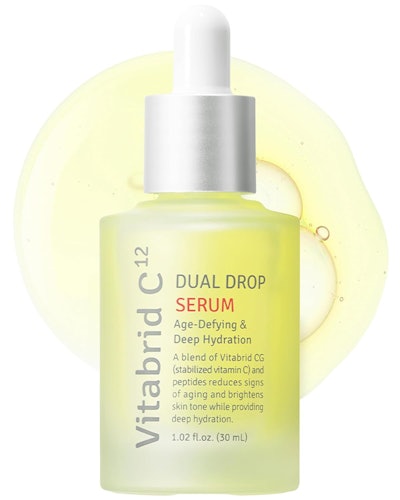 The Dual Drop Serum combines stabilized vitamin C with proprietary peptides for potent antioxidant benefits.