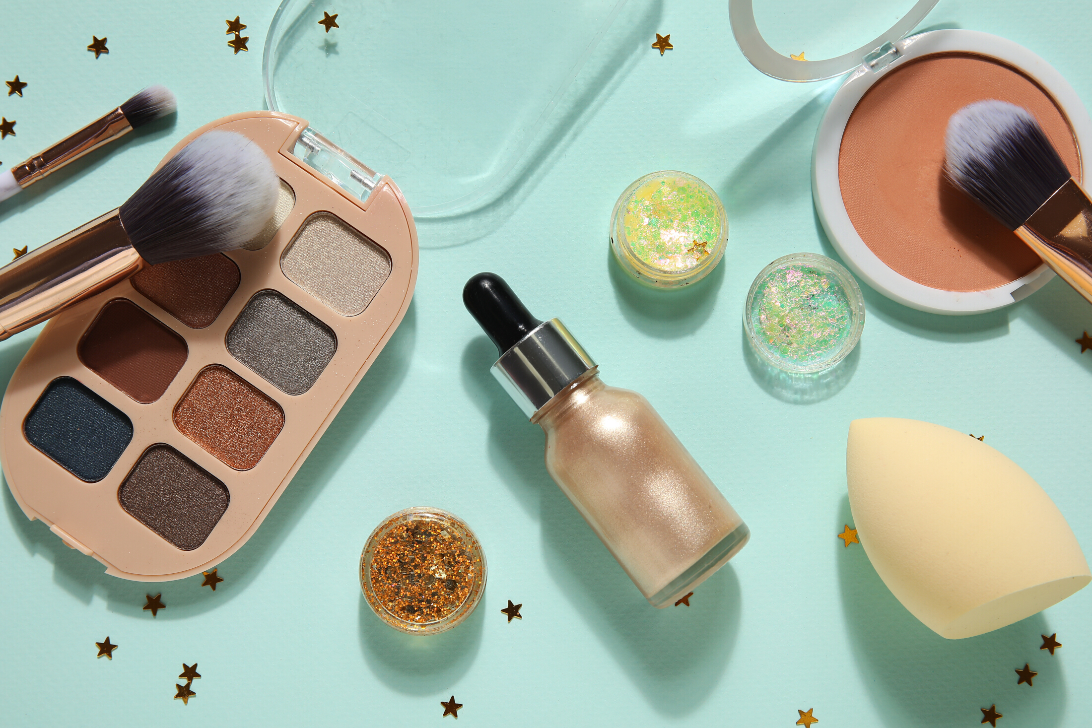 Makeup Flat Splay Star Confetti Aqua Background Adobe Stock 1364123877