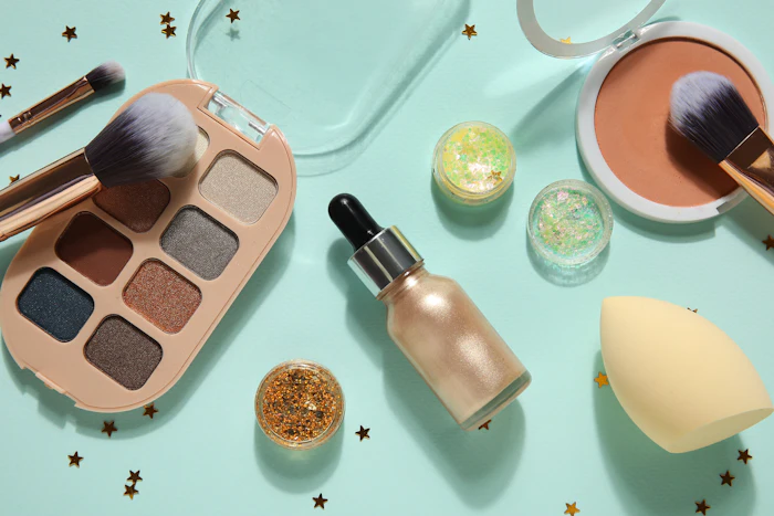 Makeup Flat Splay Star Confetti Aqua Background Adobe Stock 1364123877