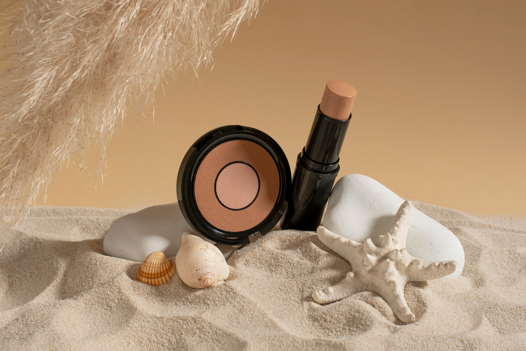 Color Cosmetics And Makeup In Sandy Beach Display Adobe Stock 516855615