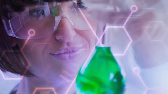 Woman Scientist In Lab Sample Digital Molecule Adobe Stock 178319130