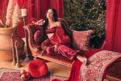 Brands like Skylar are capitalizing on the edible scent movement. Its recent launch, Pomegranate Princess, pairs juicy pomegranate and strawberry with a soft base of whipped frosting. Pictured is Skylar's chief creative officer, Leah Kateb, who gained fame on Love Island.