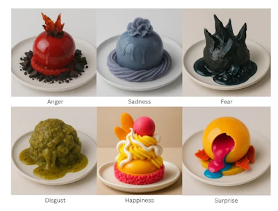 Figure 5 - Food images created with AI stimuli for the six basic emotions