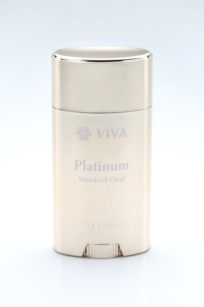Viva’s Platinum Series, which uses advanced vacuum metallization to create mirror-like metallic finishes on jars, closures, sticks, lip gloss bottles and other packaging components.