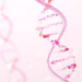 Pink DNA double helix structure on light background representing genetic science and biotechnology