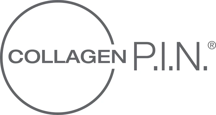 Collagen P.I.N. logo with registered trademark symbol and circular geometric design