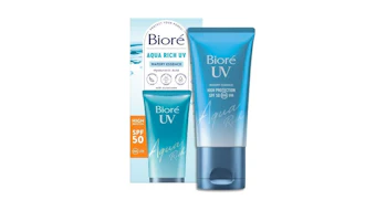 Bioré Aqua Rich UV sunscreen SPF 50 product bottles and packaging display